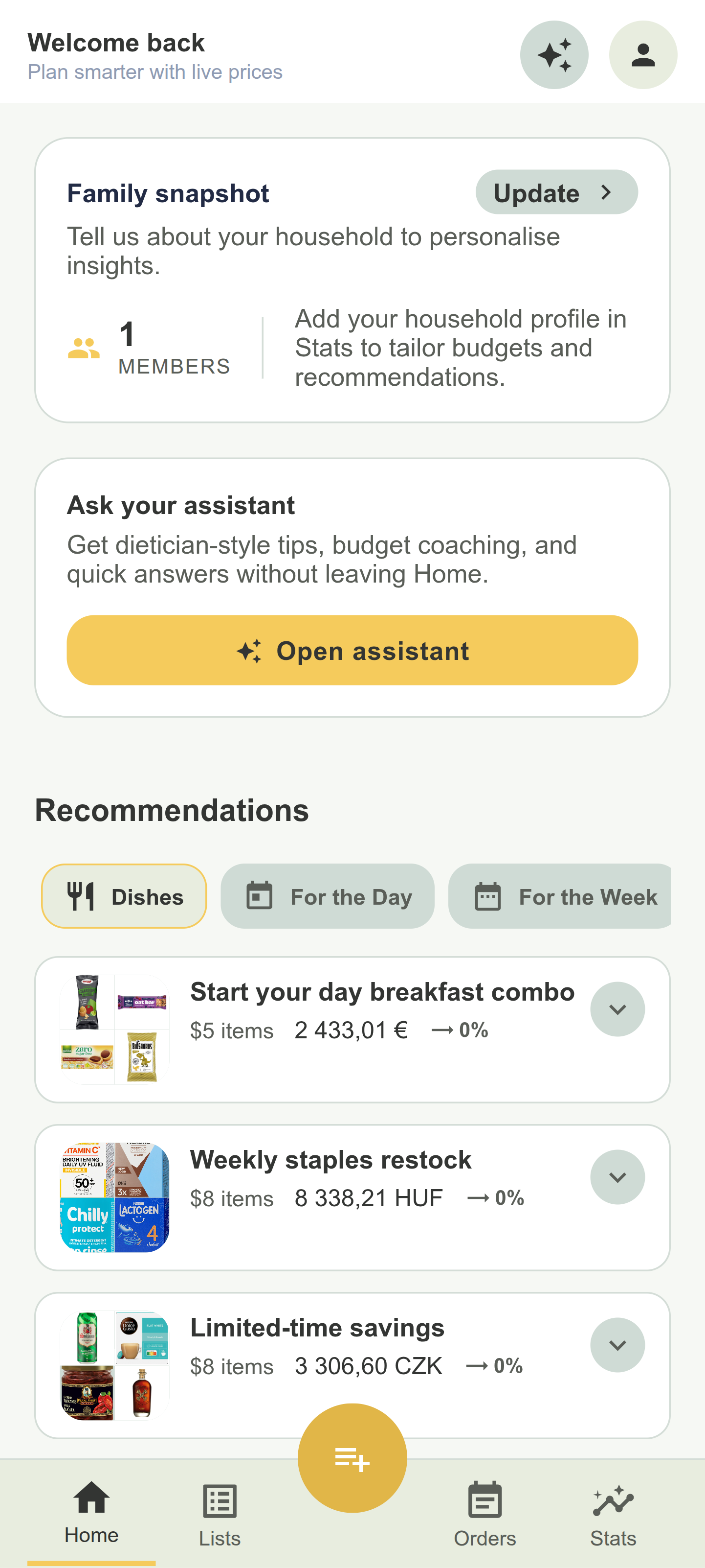 pricio.io home screen